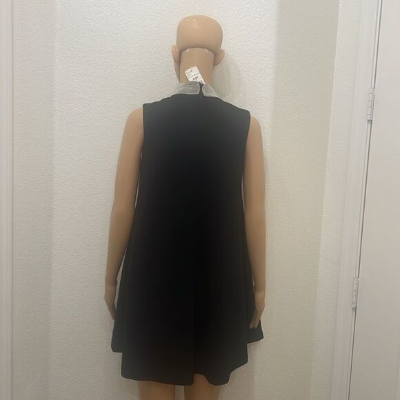 Garcia Black Dress Silver Metallic Studded Cutout Neck Mini Swing Size Small New - Picture 6 of 9